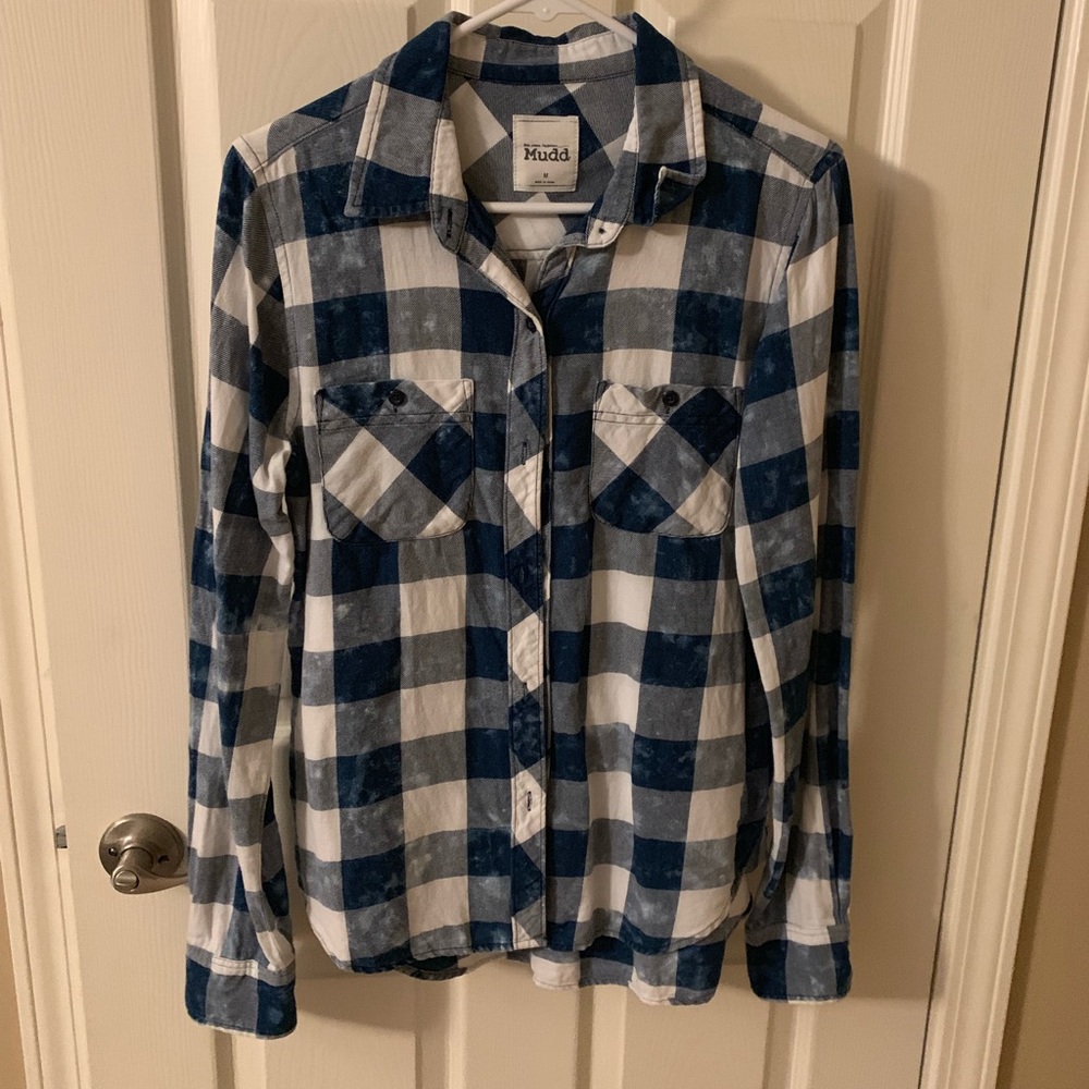 Blue and white plaid, light weight top
